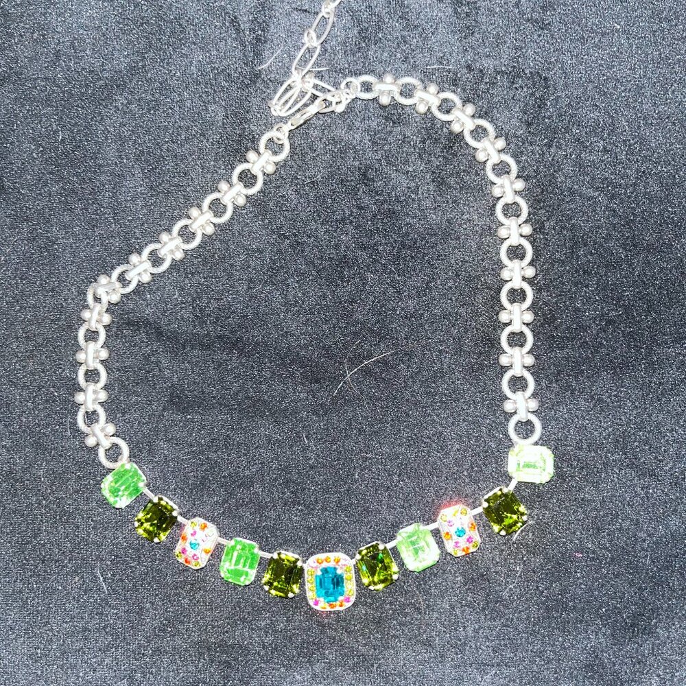 Mariana Swarovski Necklace SIlver with Red, Green and Turquoise